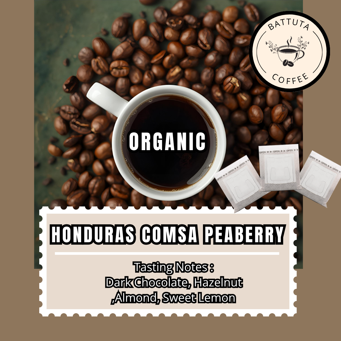 [Battuta Coffee] Organic Honduras Comsa Peaberry Coffee  - 100% Arabica
