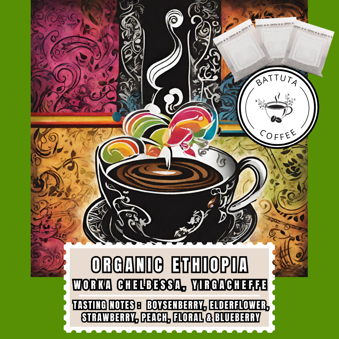 [Battuta Coffee] Organic Ethiopia Worka Chelbessa, Yirgacheffe – 100% Arabica